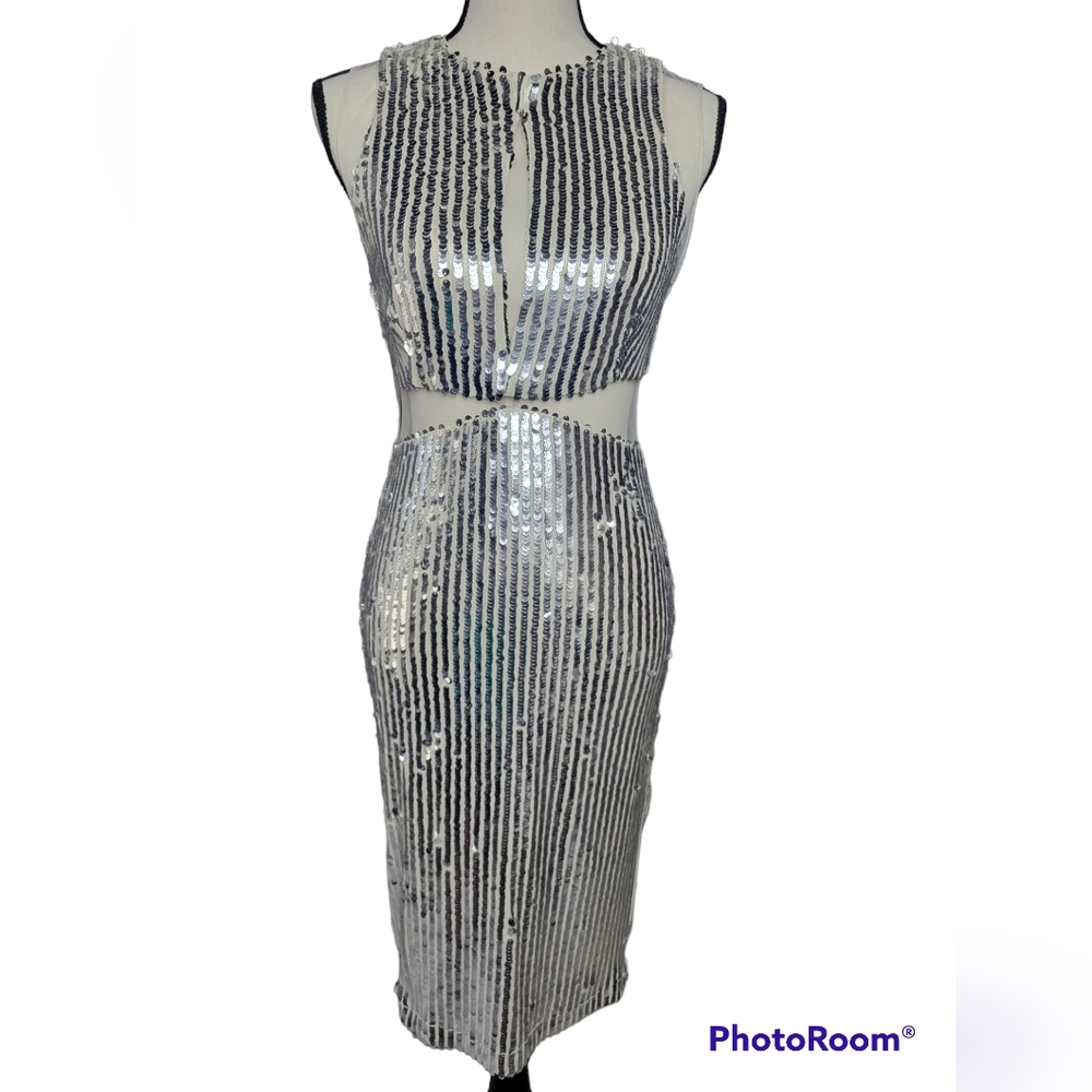 BAANOU  Sequin Mesh Cut-out Dress. Size M